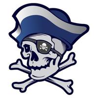 mascota del cráneo pirata. logotipo deportivo. etiqueta. aislado en blanco vector