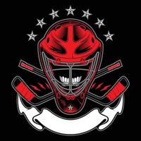 ice hockey theme with shield crossed hockey stickes and helmet heraldry symbol vector
