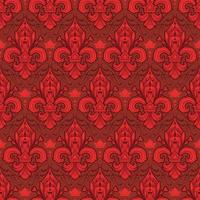 Patrón de fleur-de-lis rojo en mosaico sin problemas en un fondo oscuro - perfecto para diseños de lujo como papel tapiz para envolver regalos o álbumes de recortes digitales vector