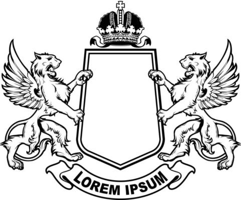 Vector Heraldic elements Isolated on a white background. Coat of arms with lions, crown, shield and ribbon