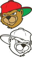 fresco personaje de oso de hip hop de dibujos animados marrón con gorra. ilustración de imágenes prediseñadas vectoriales