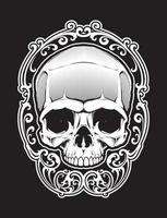 Tattoo skull illustration in decorative frame in art nouveau style vector