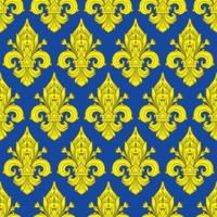 Patrón de fleur-de-lis dorado sin costuras en mosaico sobre un fondo oscuro - perfecto para diseños de lujo como papel tapiz para envolver regalos o álbumes de recortes digitales vector