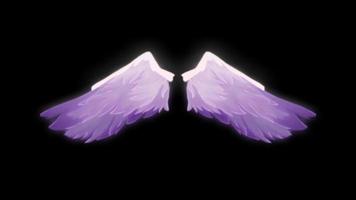 Animation lila Flügel isolieren auf schwarzem Hintergrund.
