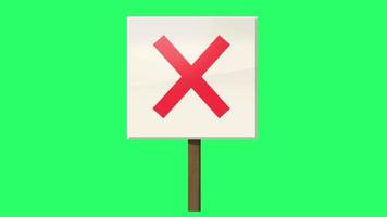 Animation red cross mark sign on green background. video