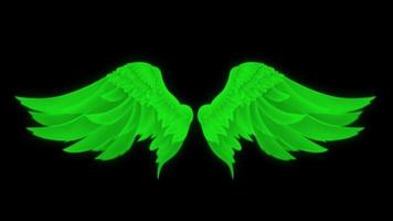 Animation green wings isolate on black background. video