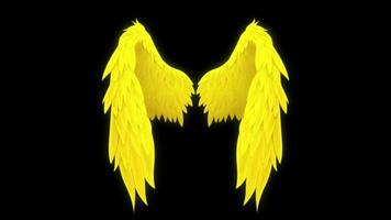 Animation yellow wings isolate on black background. video