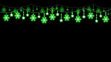 Animation green snowflake sparkle frame on black background. video