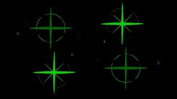Animation green stars shape sparkle on black background.