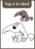 coloring book for kids, cute anteater vector