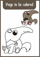 coloring book for kids, cute anteater vector