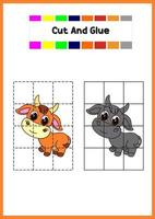 education game cut and glue, cute bull vector