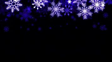 Animation blauer Schneeflocken-Scheinrahmen auf schwarzem Hintergrund. video
