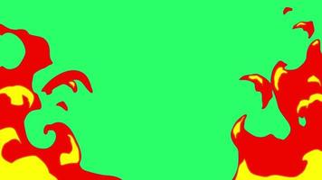 flamme d'animation brille sur fond vert. video