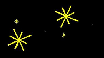 animatie gele sterren vorm schittering op zwarte achtergrond. video