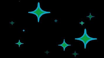 animatie blauwe sterren vorm schittering op zwarte achtergrond. video