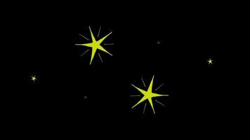 animatie gele sterren vorm schittering op zwarte achtergrond. video