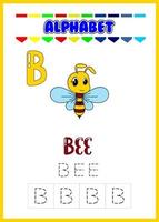 Alphabet tracing worksheet with letter, cute bee vector