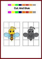 education game cut and glue, cute bee vector