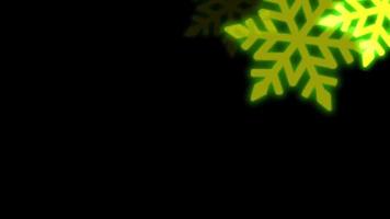 Realistic yellow snowflake sparkle frame isolate on black background. video