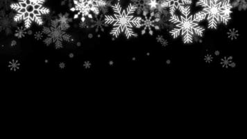 Animation white snowflake sparkle frame on black background. video