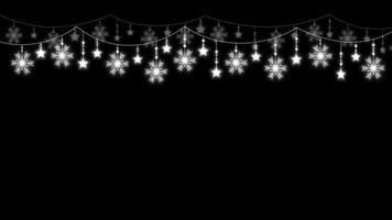 Animation white snowflake sparkle frame on black background. video