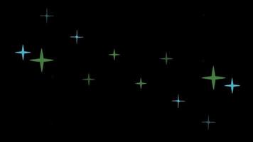 animación estrellas verdes dan forma a chispas sobre fondo negro. video