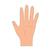 Palm five fingers up. Hand gesture of greeting, vector illustration of isolate on white.