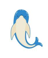 Cute cartoon dolphin swimming, vector illustration of sea animal isolated on white