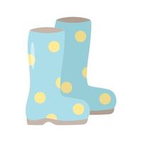 divertidas botas de goma con lunares, ilustración vectorial del estilo de dibujos animados de garabatos. zapatos impermeables para el jardín o la lluvia. vector