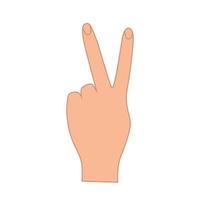 A hand gesture showing two fingers, love and peace, a sign of victory. Vector illustration on a white background.