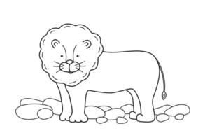 lindo león de dibujos animados, libro para colorear para niños. ilustración vectorial de un animal africano aislado en blanco vector