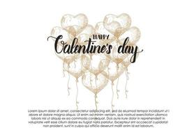 Valentines Day background with doodle hand drawn ballons in sketch style. Happy Valentines Day - Lettering calligraphy phrase vector