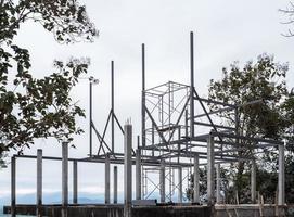 Pavilion is under construction in the country temple. photo