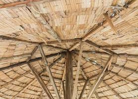 Inside of thatched roof hut photo