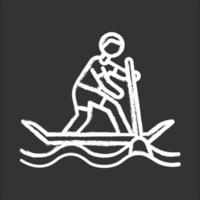 Paddle surfing chalk icon. Sup boarding watersport, extreme underwater kind of sport.Recreational outdoor activity and hobby. Risky and adventurous leisure. Isolated vector chalkboard illustration