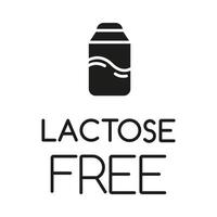 Lactose free glyph icon. Hypoallergenic milk. Organic alternative drink. Product free ingredient. Nutritious dietary, healthy eating. Silhouette symbol. Negative space. Vector isolated illustration