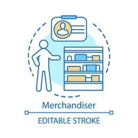 Merchandiser concept icon. Store worker, assistant idea thin line illustration. Marketing retail, shopping and promotion. Salesman, sales manager. Vector isolated outline drawing. Editable stroke