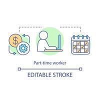 Part-time worker concept icon. Short-term employment idea thin line illustration. Job recruitment. Reduced work schedule, flexible timetable. Vector isolated outline drawing. Editable stroke