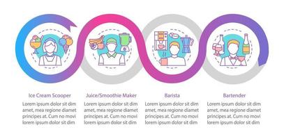 cafetería, plantilla infográfica vectorial de trabajo a tiempo parcial de comida rápida. elementos de diseño de presentación de negocios. visualización de datos con cinco opciones. gráfico de línea de tiempo del proceso. diseño de flujo de trabajo con iconos lineales vector