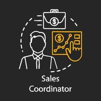 Sales coordinator chalk icon. Customer support representative. Service specialist. Salesman, marketer. Progress monitoring. Administrative assistant. Isolated vector chalkboard illustration