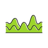 Green overlapping waves color icon. Sound wave with flowing, fluid effect. Digital soundwave, audio waveform, audio rhythm. Music, stereo frequency. Isolated vector illustration