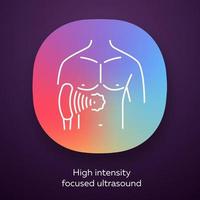 High intensity focused ultrasound app icon. HIFU. Non-invasive therapeutic technique. Treatment by ultrasonic waves. UI UX user interface. Web or mobile application. Vector isolated illustration
