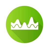 ondas superpuestas icono de glifo de sombra larga de diseño plano verde. onda de sonido con efecto de flujo. onda de sonido digital, forma de onda de audio, ritmo de audio. música, frecuencia estéreo. ilustración de silueta vectorial vector