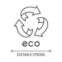 Eco label linear icon. Three rounded arrow signs. Recycle symbol. Alternative energy. Environmental protection sticker. Thin line illustration. Contour symbol. Vector isolated drawing. Editable stroke