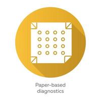 Paper-based diagnostics yellow flat design long shadow glyph icon. Biosensor. Point of care diagnosis in miniaturized settings. Quick analysis results. Biotechnology. Vector silhouette illustration