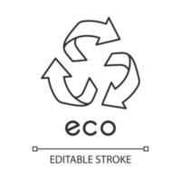 Eco label linear icon. Three rounded arrow signs. Recycle symbol. Alternative energy. Thin line illustration. Environmental protection sticker. Contour symbol. Vector isolated drawing. Editable stroke