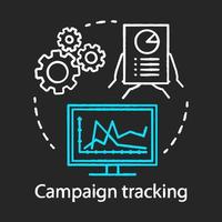 Campaign tracking chalk concept icon. Marketing automation idea. Digital marketing. Website analytics, network. Monitor advertising campaign performance. Vector isolated chalkboard illustration