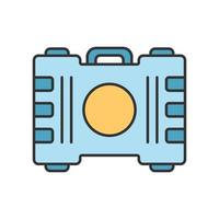 Game container, kit color icon. Construction tools, items storage. Player inventory. Saving objects plastic box with handle. Cybersport equipment. Isolated vector illustration