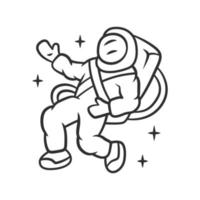 Astronaut linear icon. Spaceman. Space explorer. Cosmonaut in outer space. Man in space suit. Cosmic mission. Thin line illustration. Contour symbol. Vector isolated outline drawing. Editable stroke